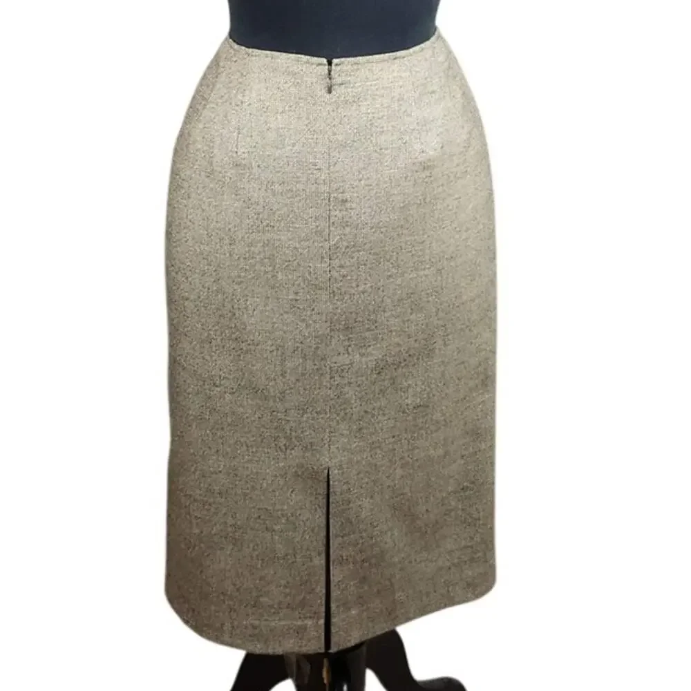 Lafayette 148 Wool Skirt Faux Wrap Shimmer Brown Midi 6 Classic Pencil